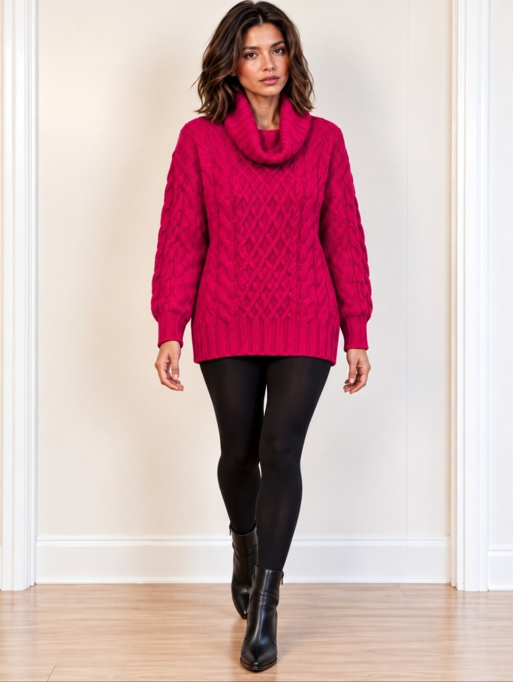 Banana Repulic Cable Knit Turtleneck Sweater -Magenta Pink